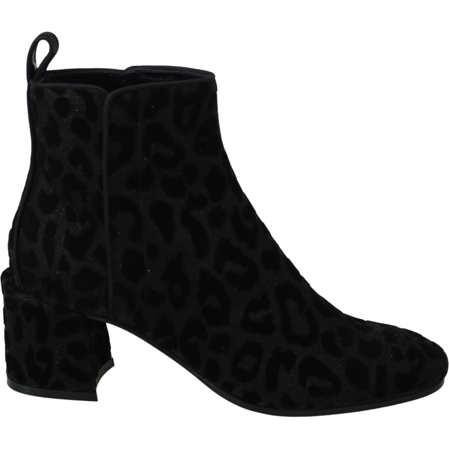 Dolce & Gabbana Black Leopard Short Boots Zipper Shoes