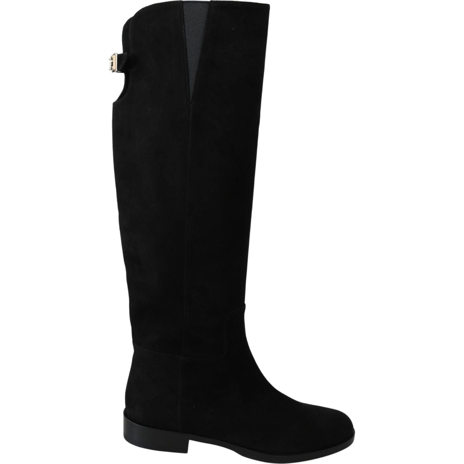 Dolce & Gabbana Black Suede Knee High Flat Boots Shoes