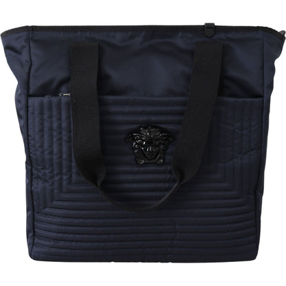 Versace Elegant Blue Nylon Tote Bag