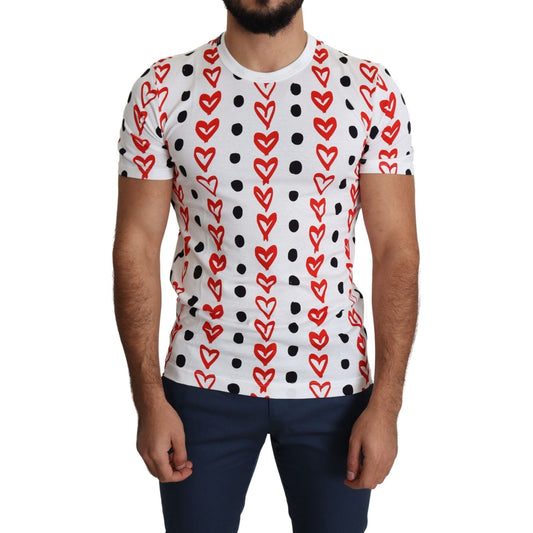 Dolce & Gabbana Chic White Cotton Tee with Heart Print Dolce & Gabbana Gray