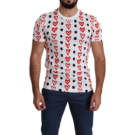 Dolce & Gabbana Chic White Cotton Tee with Heart Print Dolce & Gabbana Black