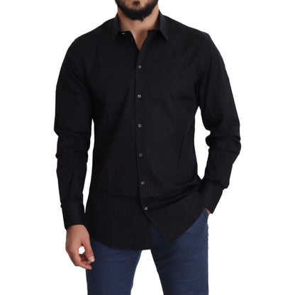 Dolce & Gabbana Black Cotton Stretch Formal GOLD Dress Shirt