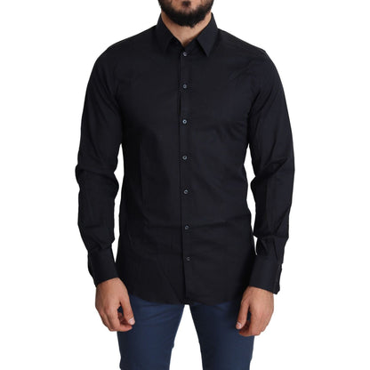 Dolce & Gabbana Blue Cotton Formal GOLD Dress Shirt