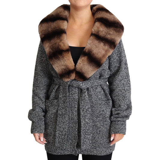 Dolce & Gabbana Gray Cardigan Fur Coat Cashmere Jacket
