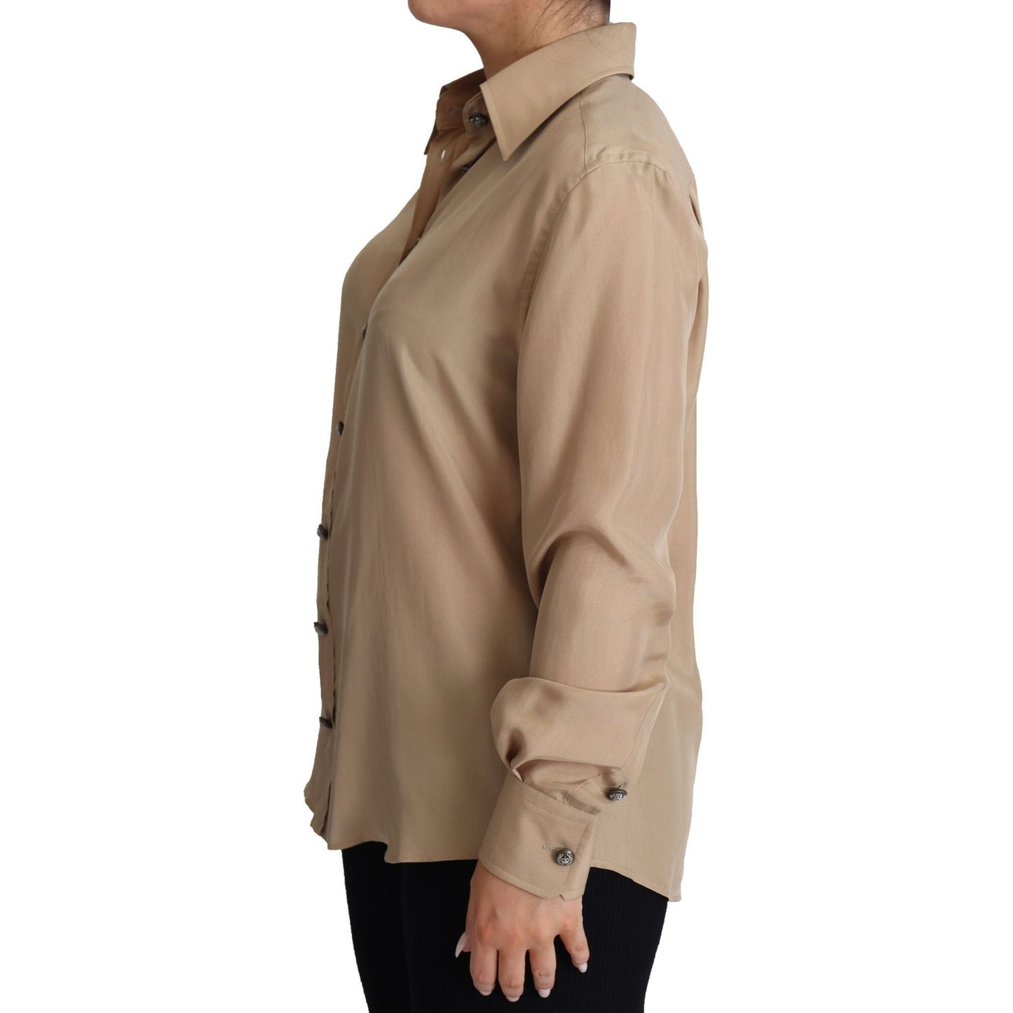Dolce & Gabbana Beige Silk Shirt Decorative Buttons Top