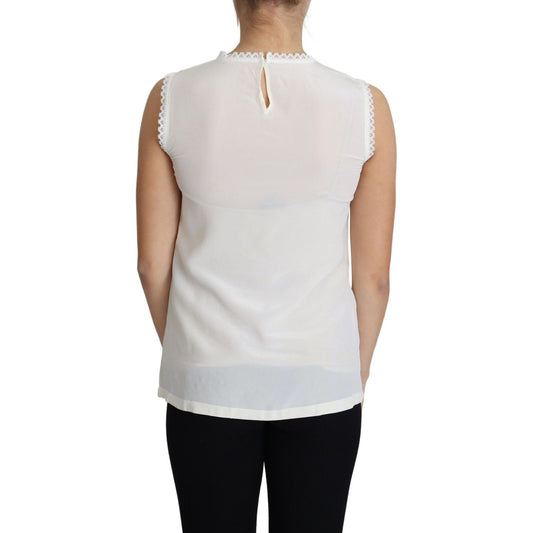Dolce & Gabbana Elegant Silk Lace-Detailed Sleeveless Blouse Dolce & Gabbana Light Gray