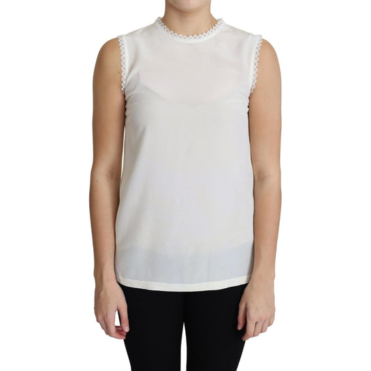 Dolce & Gabbana Elegant Silk Lace-Detailed Sleeveless Blouse Dolce & Gabbana Gray