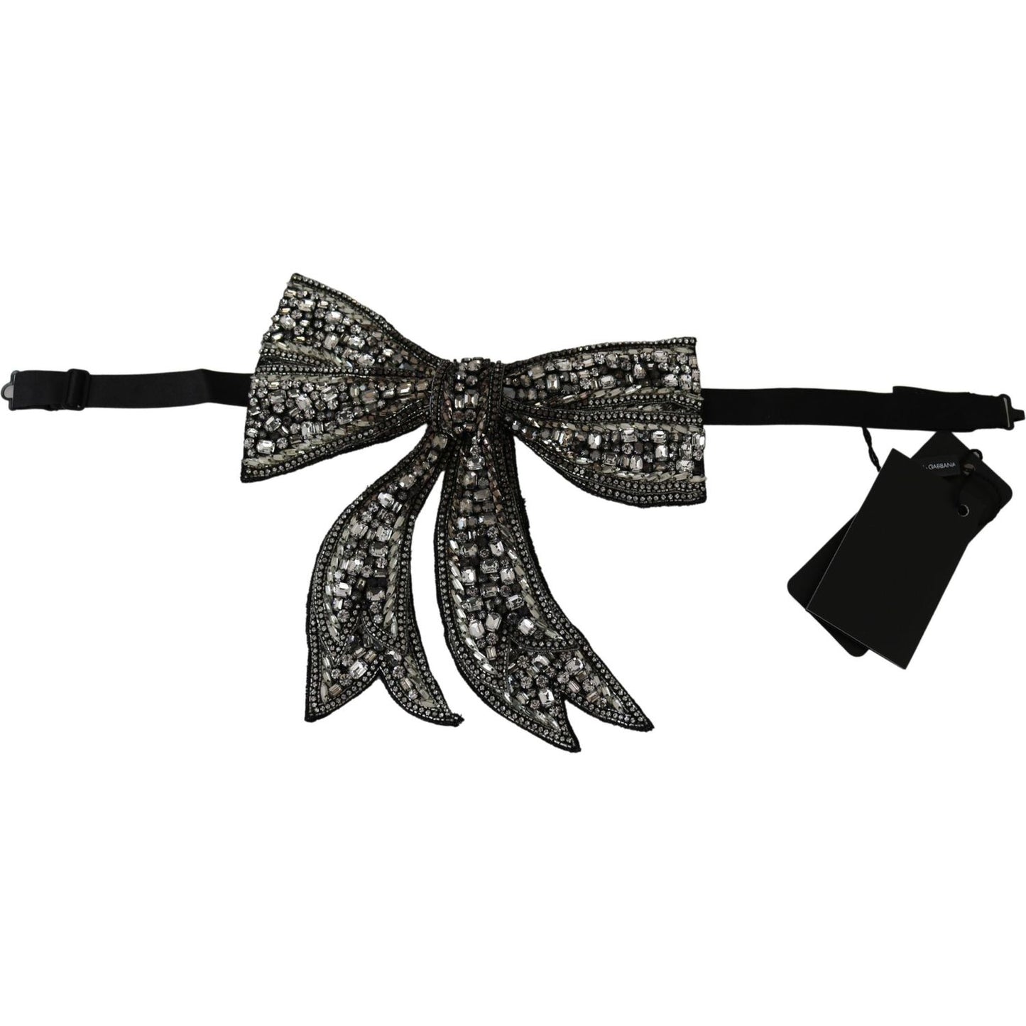 Dolce & Gabbana Silver Tone 100% Silk Crystal Embellished Women Bowtie Bow Tie