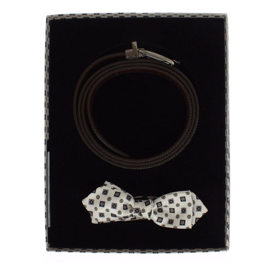 Dolce & Gabbana Elegant Baroque Silk Tie & Leather Belt Set Belt Dolce & Gabbana Black