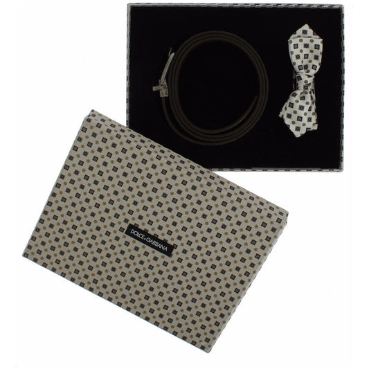 Dolce & Gabbana Elegant Baroque Silk Tie & Leather Belt Set Belt Dolce & Gabbana Black