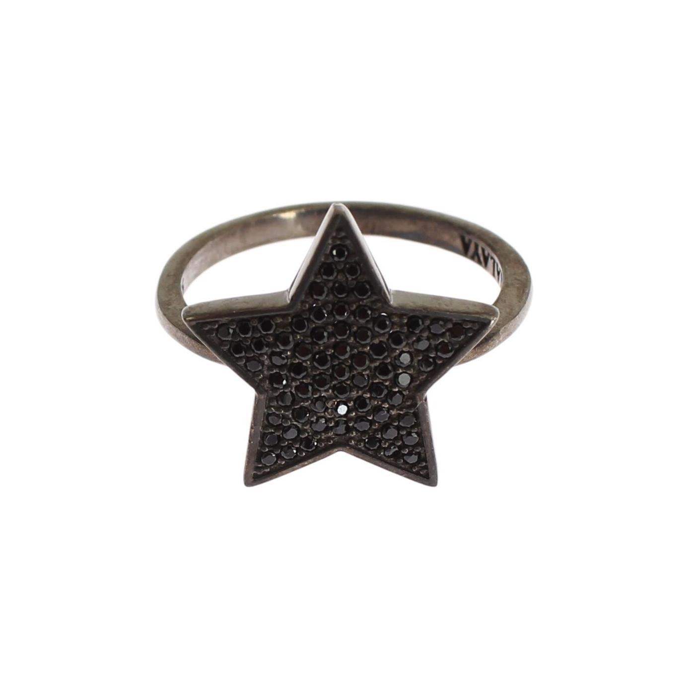 Nialaya Black CZ Star 925 Silver Womens Ring SIG19096-US5