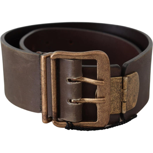 Ermanno Scervino Brown Leather Wide Bronze Buckle Waist Belt Belt