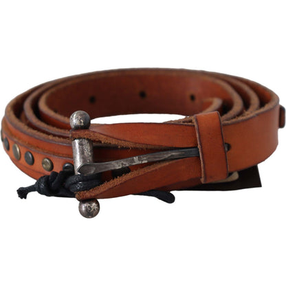 Scervino Street Brown Genuine Leather Rustic Silver Buckle Belt