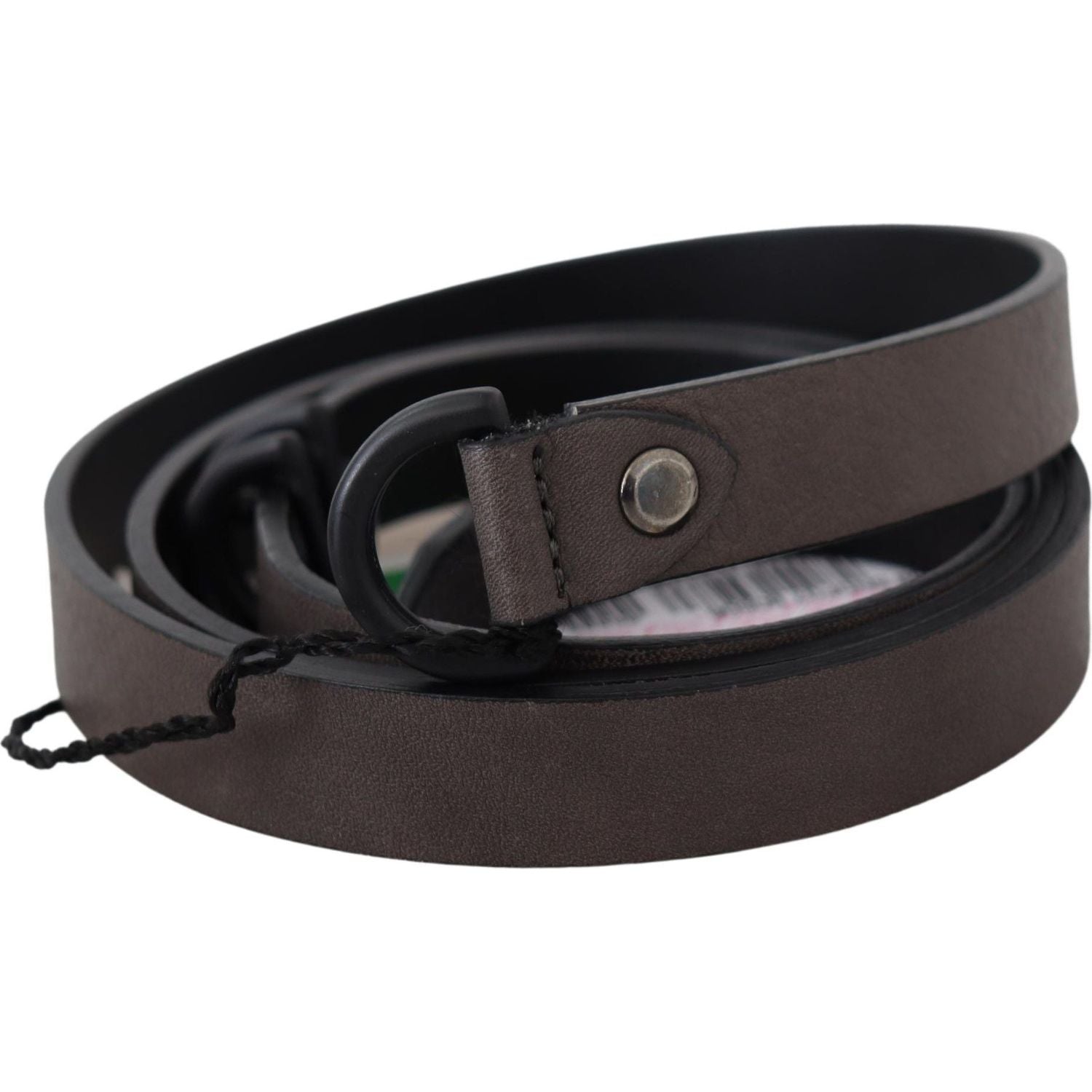Costume National Brown Leather Skinny Round Buckle Belt