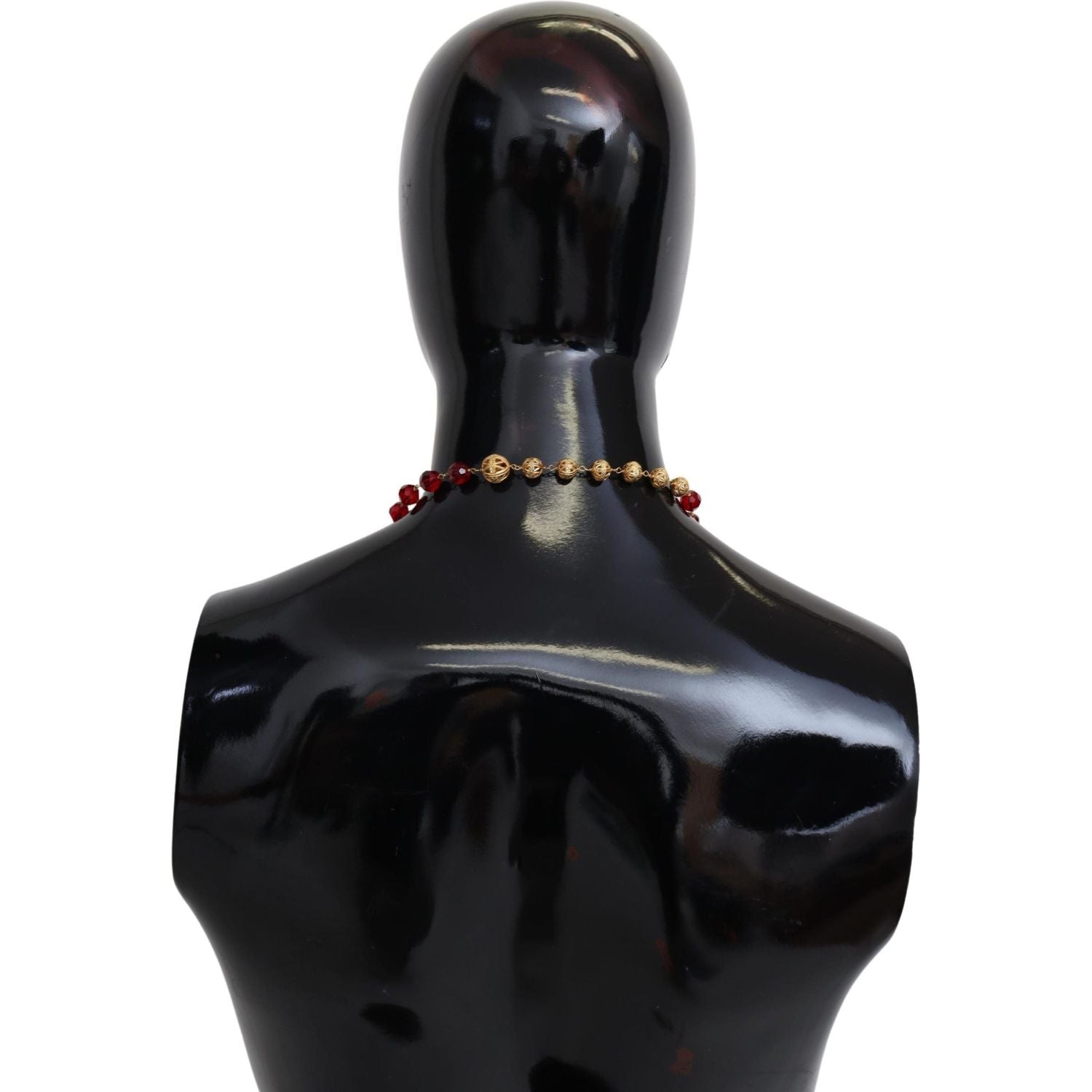 Dolce & Gabbana Gold Tone Brass Red Crystals Pendant Opera Chain  Necklace