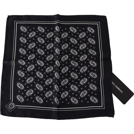 Dolce & Gabbana Black Patterned Square Scarf Silk Handkerchief