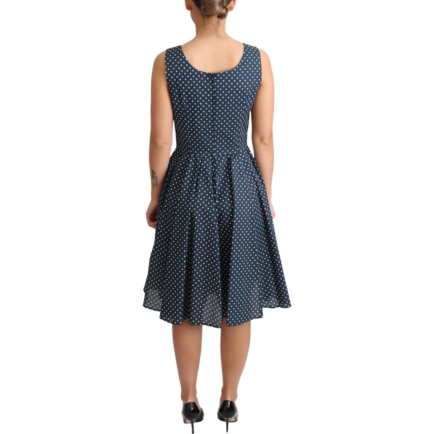 Dolce & Gabbana Blue Dotted Cotton A-Line Gown Dress