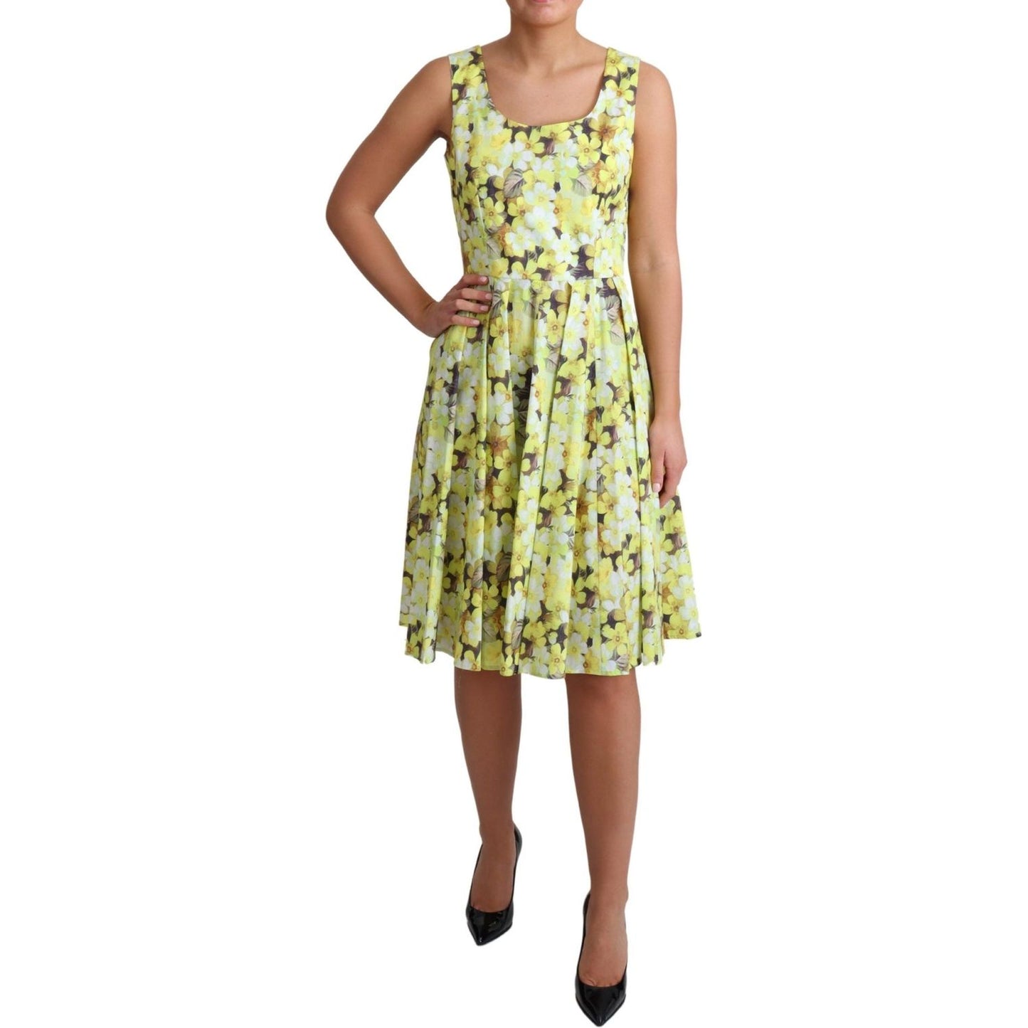 Dolce & Gabbana Yellow Floral Cotton Stretch Gown Dress