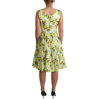 Dolce & Gabbana Yellow Floral Cotton Stretch Gown Dress
