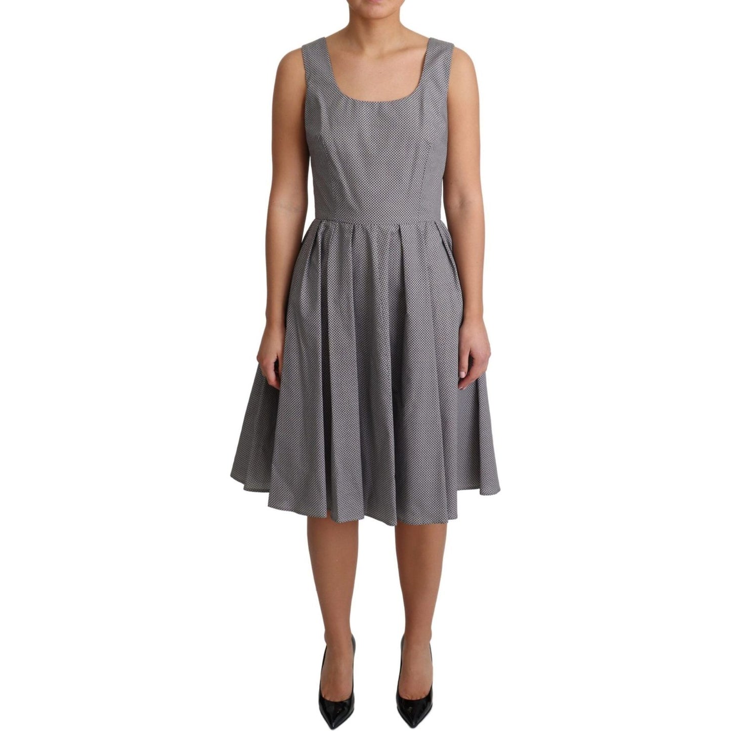 Dolce & Gabbana Blue Beige Geometric Cotton A-Line Dress