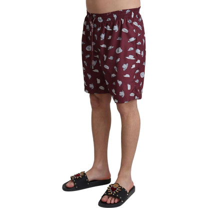 Dolce & Gabbana Maroon Hats Print Beachwear Shorts Swimwear