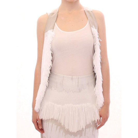 Arzu Kaprol Chic Fringed Open Back Vest Arzu Kaprol Light Gray