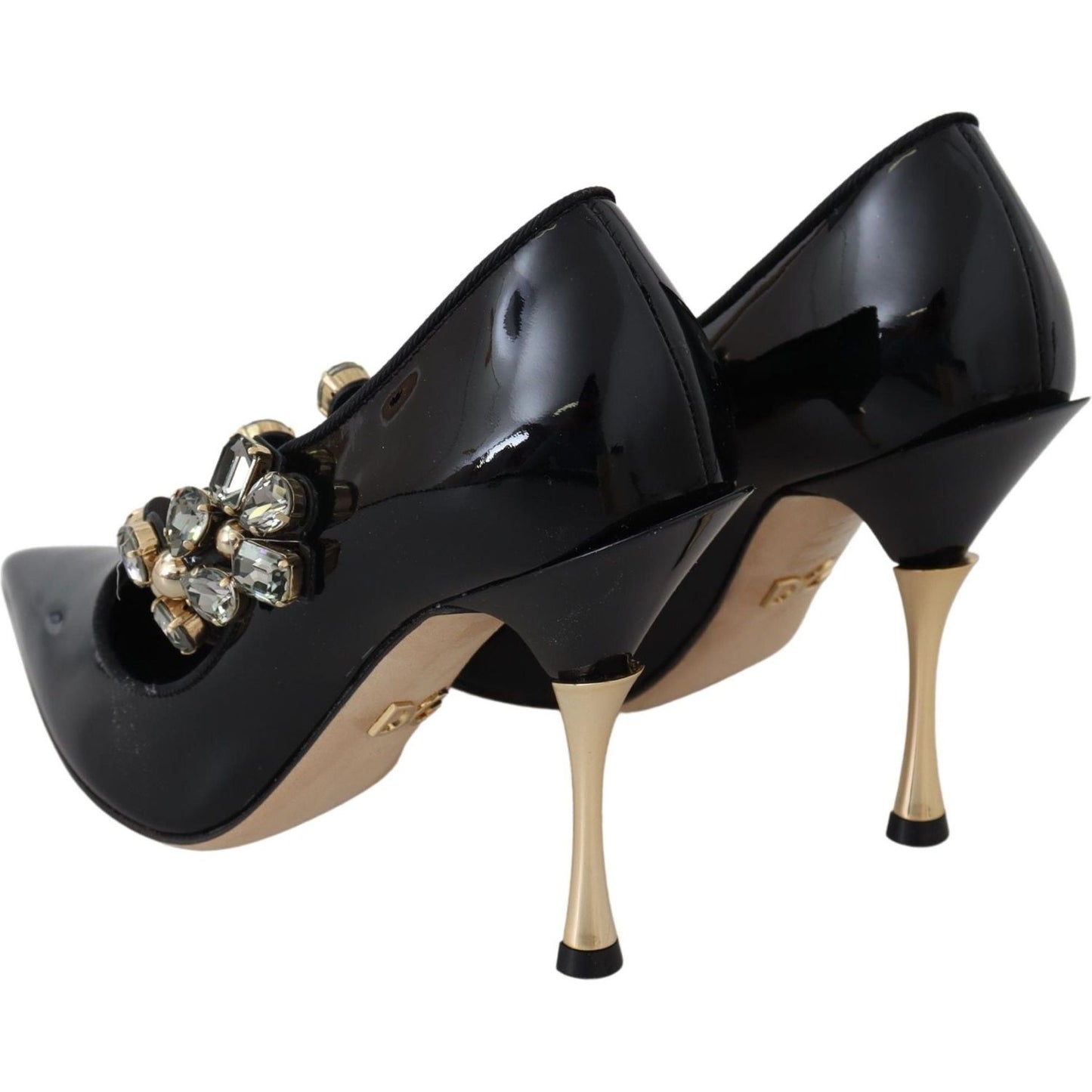 Dolce & Gabbana Black Leather Crystal Shoes Mary Jane Pumps