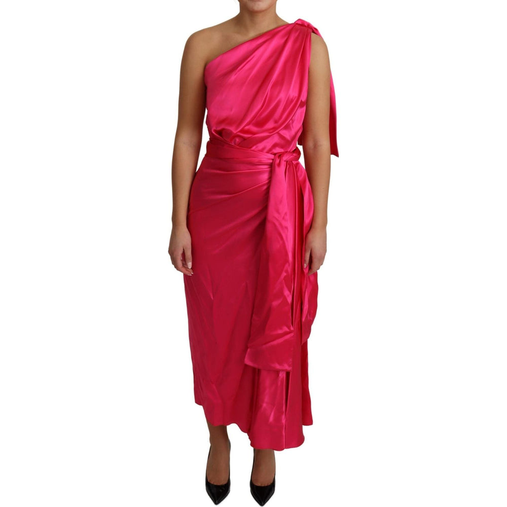 Dolce & Gabbana Dress Pink Fitted Cut One Shoulder Midi Dress DR2656-38