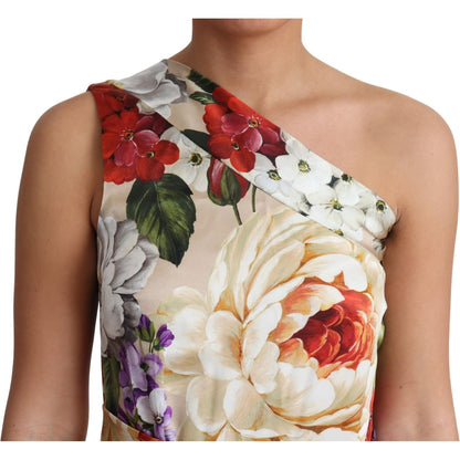Dolce & Gabbana Print Silk Stretch One Shoulder Dress Floral WOMAN DRESSES