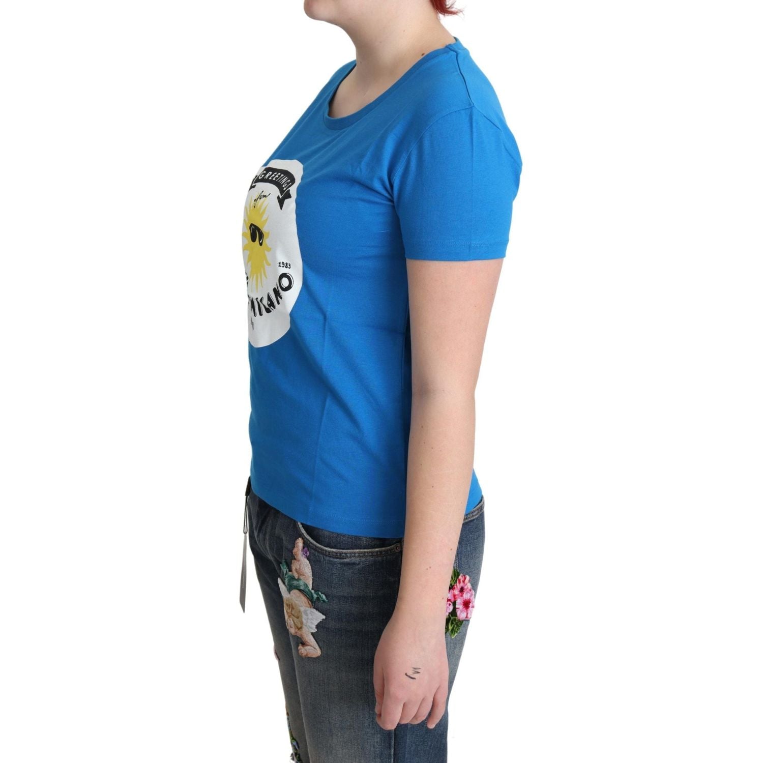 Moschino Blue Cotton Sunny Milano Print Tops T-shirt