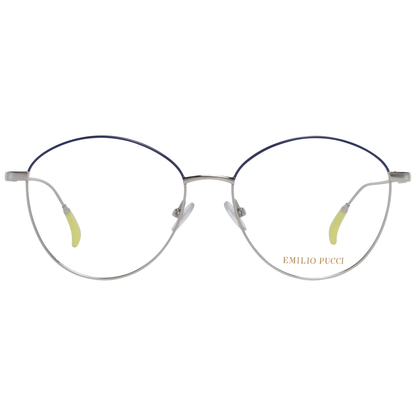 Emilio Pucci Blue Metal Glasses (Frames) for women, full-rim silver frame, size 54-16-140, with branded case