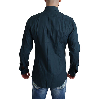 Dolce & Gabbana Blue Placket Cotton Dress Formal Shirt
