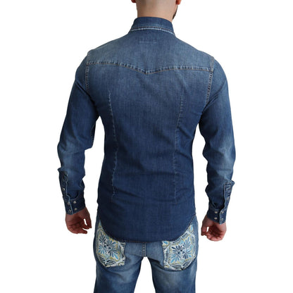 Dolce & Gabbana Blue Cotton Stretch Long Sleeves Denim Shirt