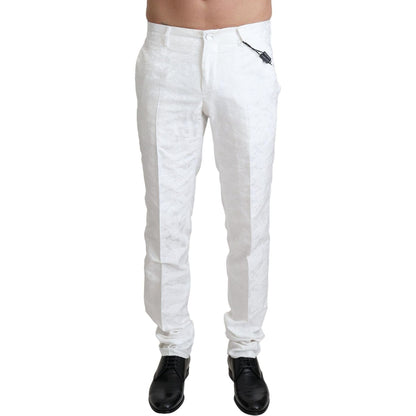 Dolce & Gabbana White Brocade Jaquard Dress Trouser Pants