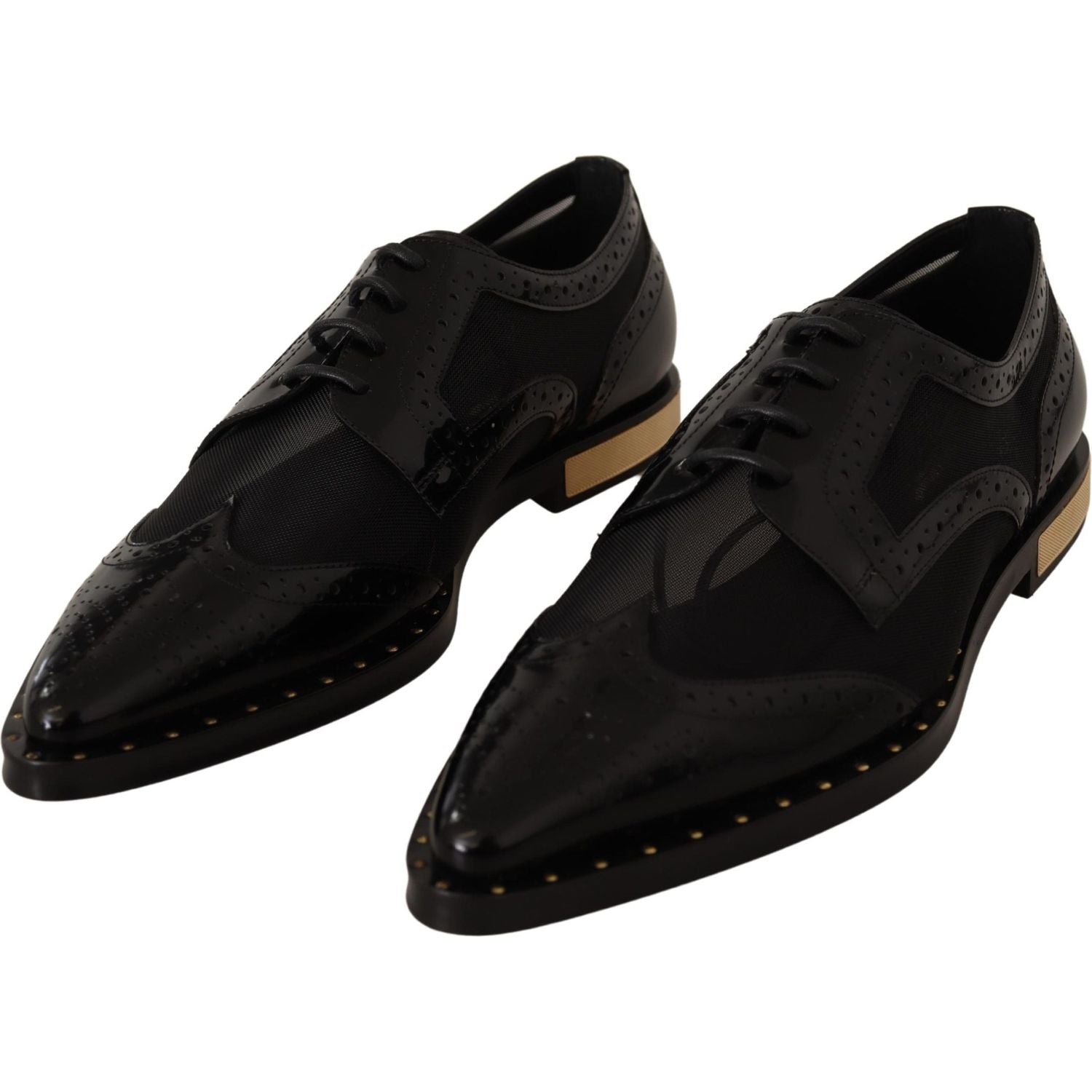 Dolce & Gabbana Black Leather Broques Sheer Wingtip Shoes