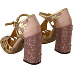 Dolce & Gabbana Pink Gold Leather Crystal Pumps T-strap Shoes LA9011-35