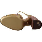 Dolce & Gabbana Pink Gold Leather Crystal Pumps T-strap Shoes LA9011-35