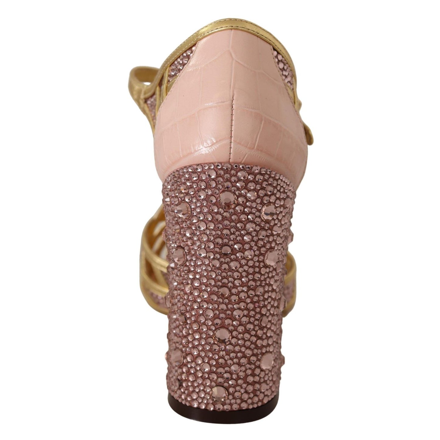 Dolce & Gabbana Pink Gold Leather Crystal Pumps T-strap Shoes