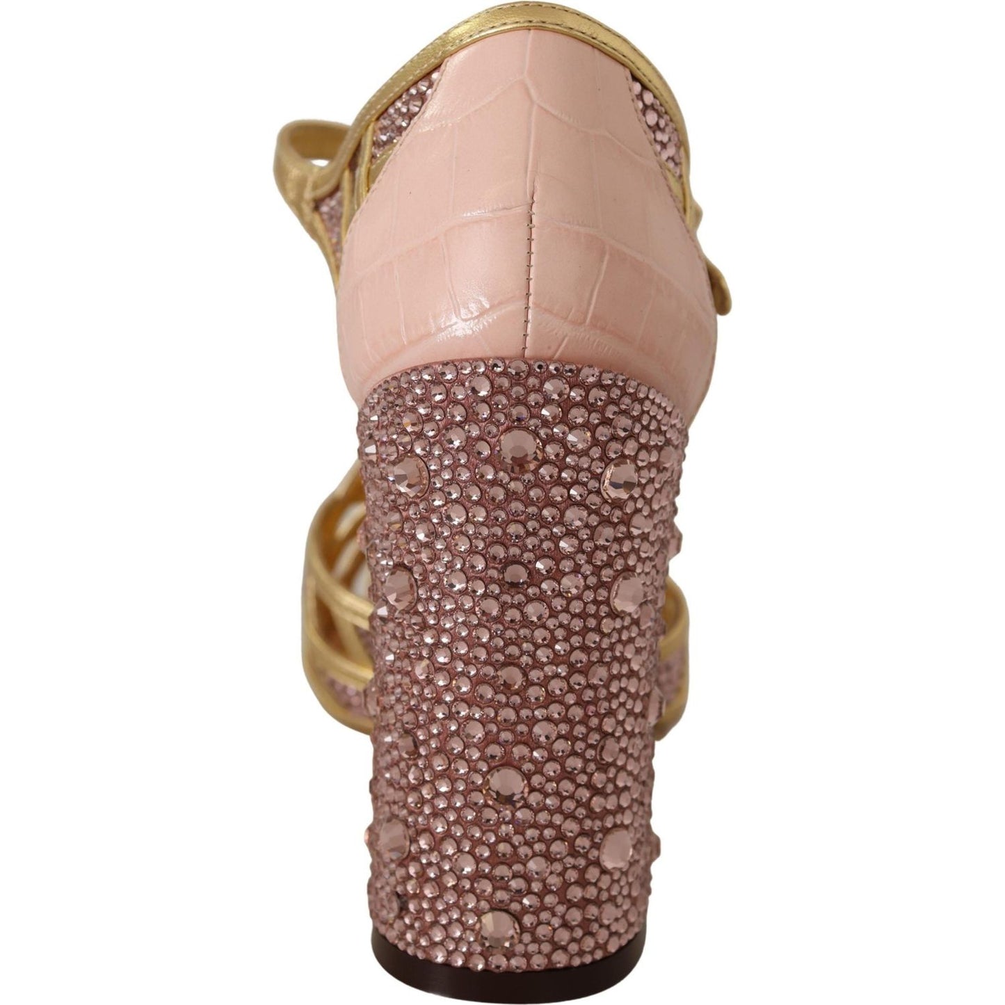 Dolce & Gabbana Pink Gold Leather Crystal Pumps T-strap Shoes LA9011-35