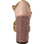 Dolce & Gabbana Pink Gold Leather Crystal Pumps T-strap Shoes LA9011-35