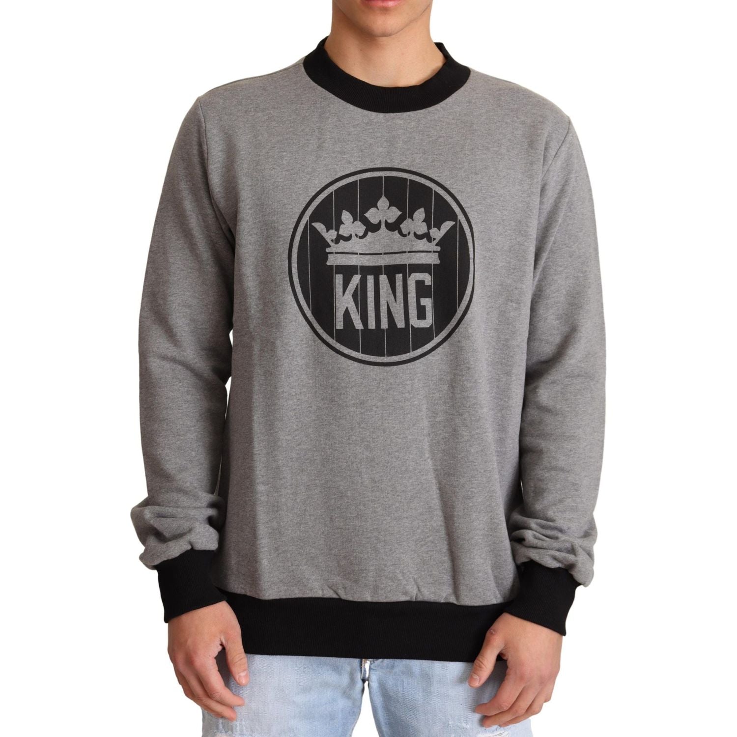 Dolce & Gabbana Gray Crown King Cotton Pullover Sweater