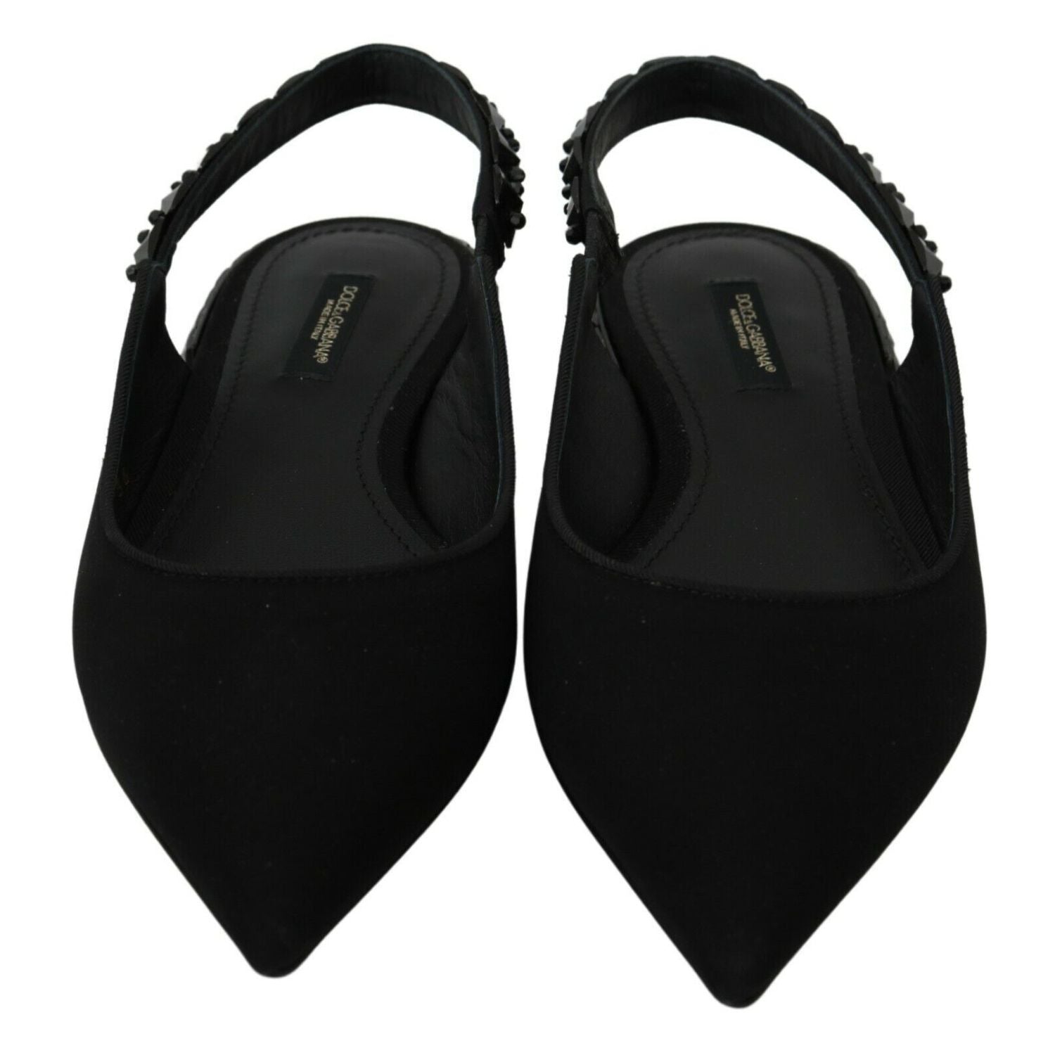 Dolce & Gabbana Black Flats Slingback Charmeuse Shoes