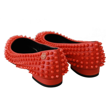 Philipp Plein Orange Leather Ballerina WHAT I DO Flats Shoes WOMAN FLAT SHOES