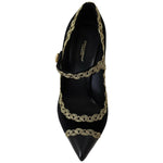 Dolce & Gabbana Black Embellished Velvet Mary Jane Pumps Shoes LA8893-35