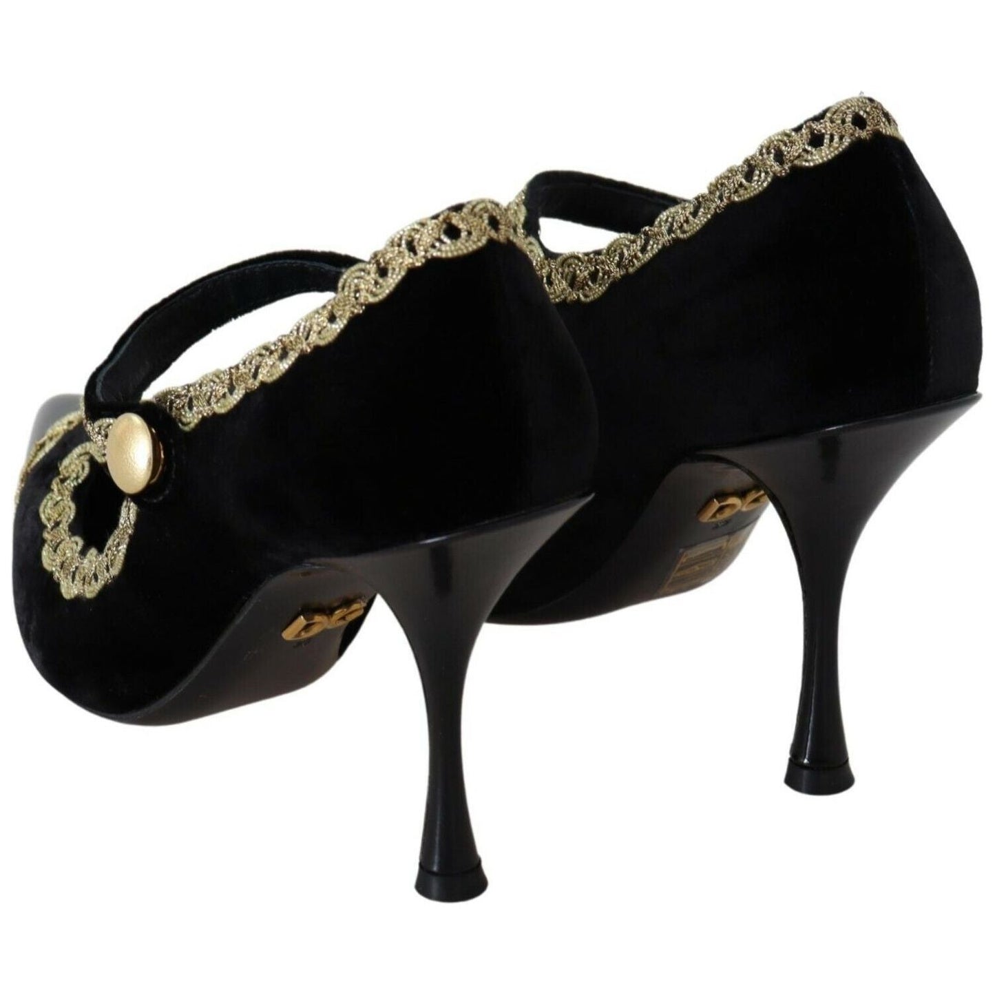 Dolce & Gabbana Black Embellished Velvet Mary Jane Pumps Shoes LA8893-35