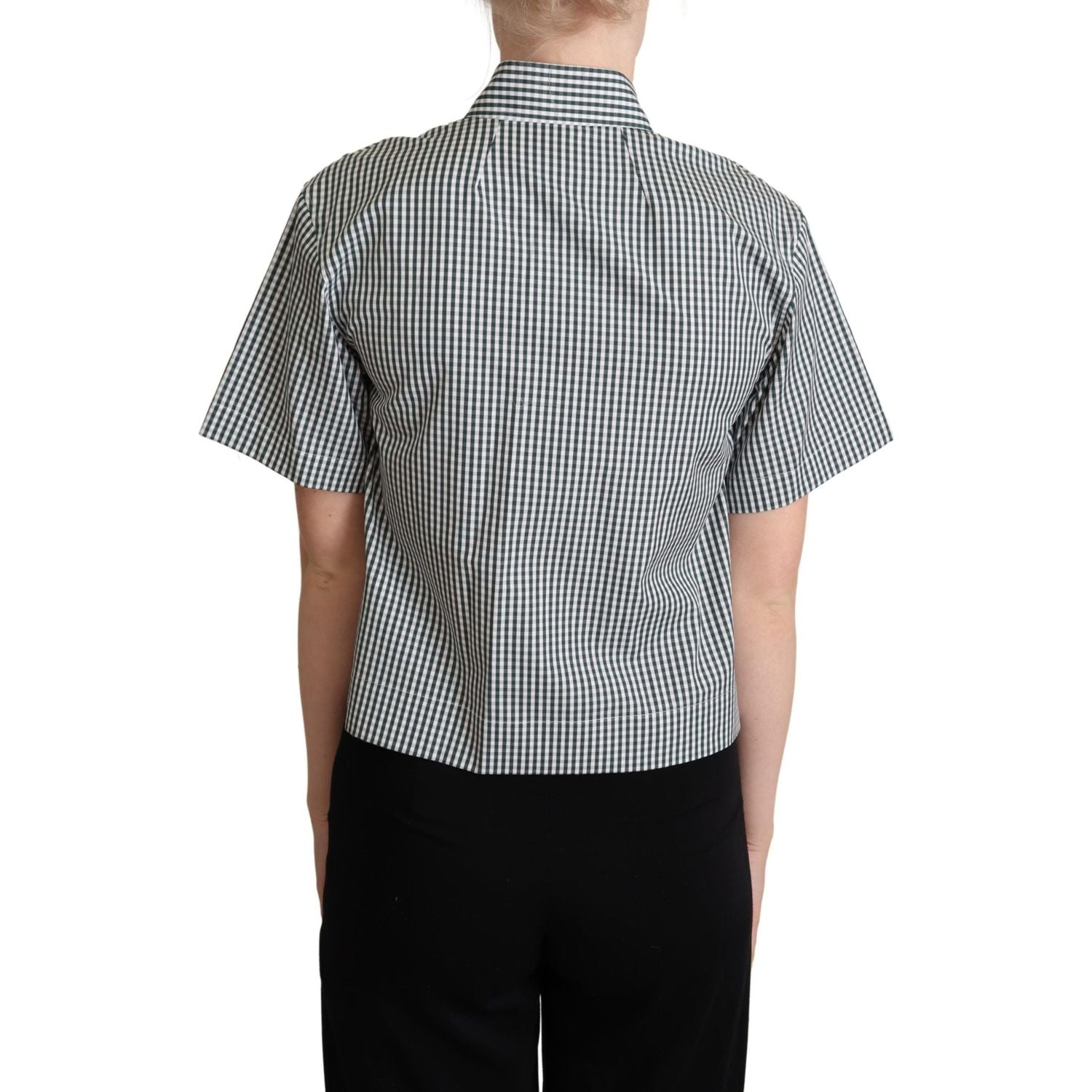 Dolce & Gabbana White Green Cotton Check Shirt Blouse Top