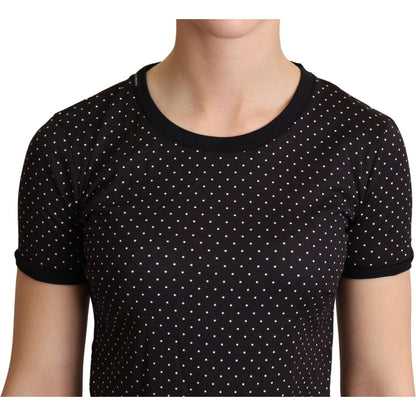 Dolce & Gabbana Black Dotted Crewneck Cotton T-shirt