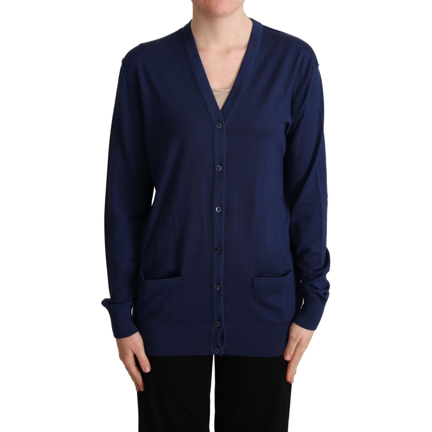 Dolce & Gabbana Blue Virgin Wool Button Down Cardigan Sweater