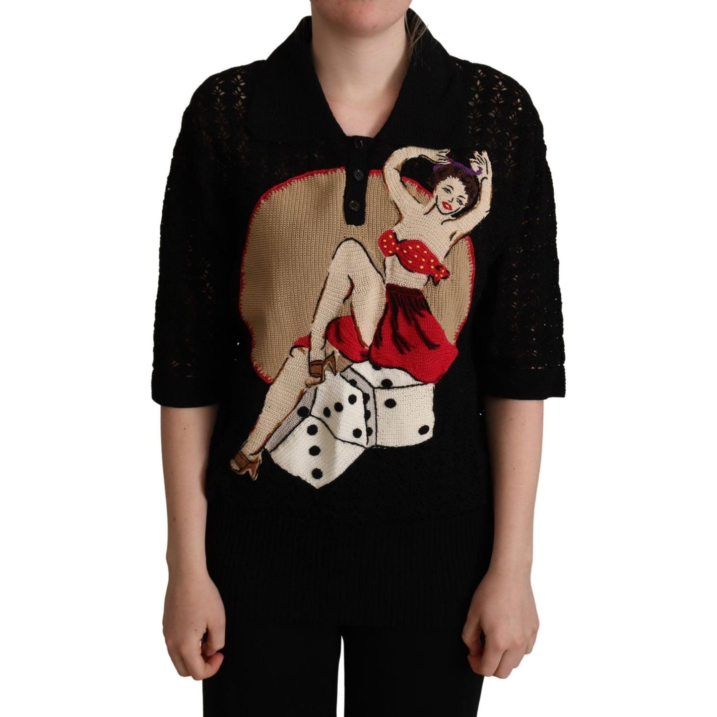 Dolce & Gabbana Black Embroidered Knitted Cotton Sweater