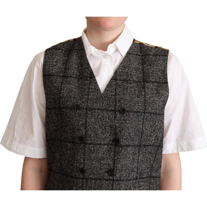 Dolce & Gabbana Gray Wool Leopard Print Waistcoat Vest